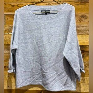 CATHERINE MALANDRINO Gray Diagonal Knit round  boat neck ruffle light sweater XS